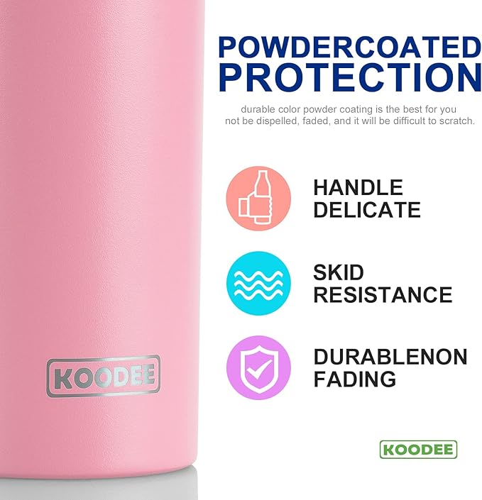 koodee 20 oz Stainless Steel Skinny Tumbler Double Wall Insulated Slim Water Tumbler Cup with Lids and Straw (Pink)