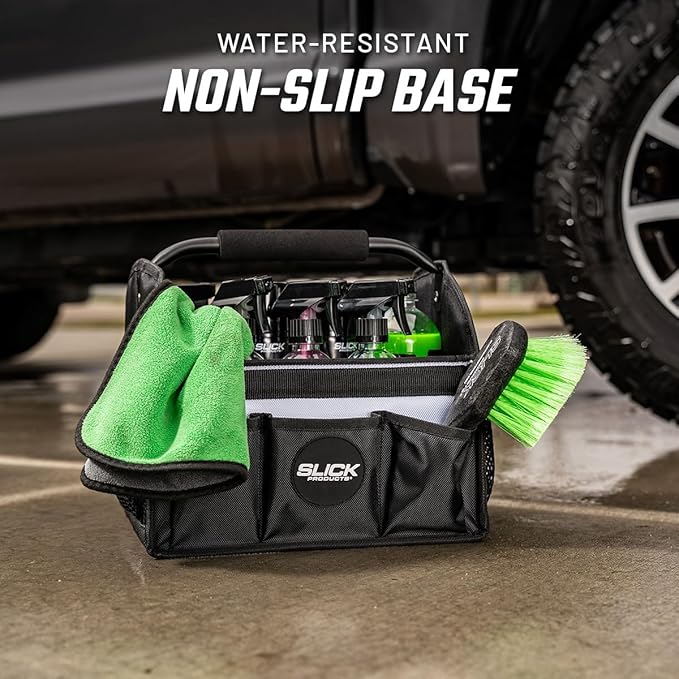 Slick Products Mobile Detailing Storage Caddy – Car Wash Organizer Tote for Detailing Supplies, Tools & Cleaning Products – Heavy-Duty Portable Storage with Carry Handle