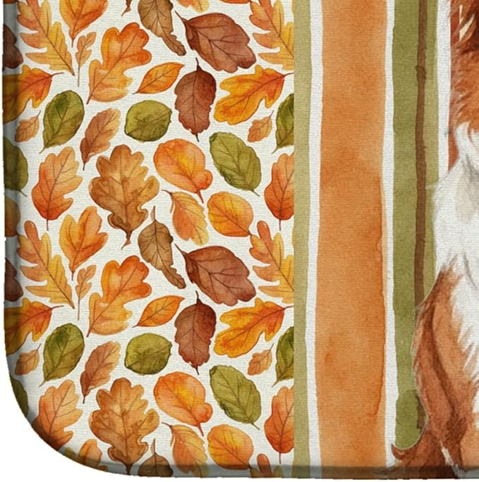 Caroline's Treasures Red and White Border Collie Heirloom Fall Dish Drying Mat Absorbent Dish Drying Mat Pad for Kitchen Counter Dish Drainer Mat for Countertop, 14 x 21", Multicolor