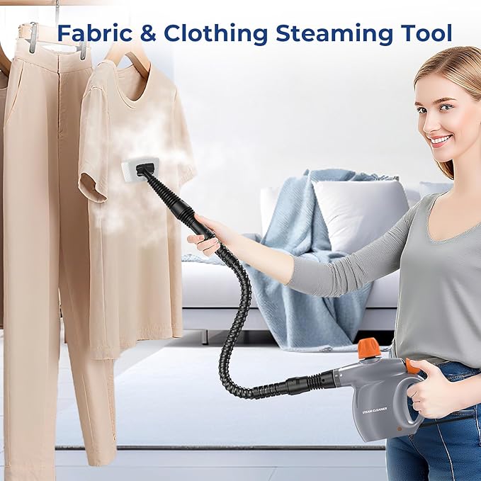 Steam Cleaner, Pressurized Handheld 13pcs Multi-Purpose Natural Deep Cleaning Steamer, Portable Steamer for Cleaning Home, Grout, Kitchen, Car, Window, Upholstery, Bathroom and Clothes, Gray
