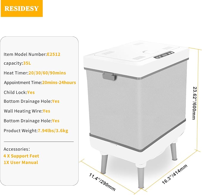 Large Towel Warmer Bucket, 20L Electric Hot Towel Warmer for Bathroom, Spa, Salon, Luxury Freestanding Towel Heater with Timer, Delay Start & 3 Temp Settings (35L-A)