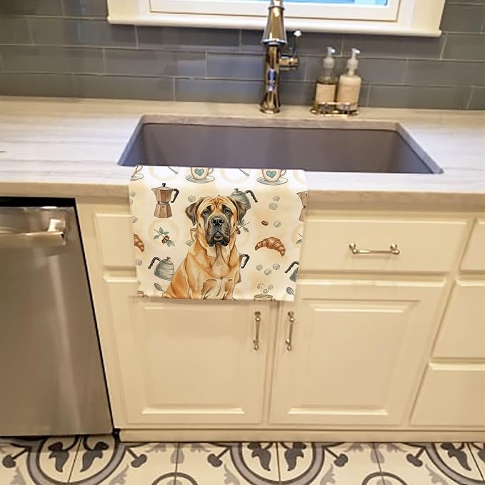 Caroline's Treasures Fawn English Mastiff Coffee Bar Kitchen Towel Velour Plush Front and Cotton Loop Back Machine Washable
