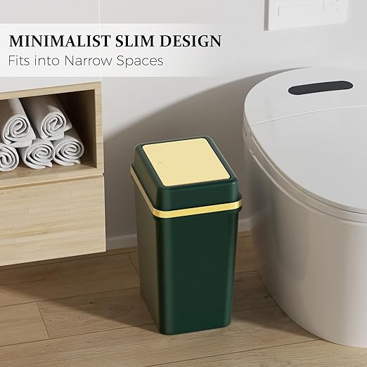 Bathroom Trash Can with Lid 4 Gallon Dark Green Trash Can with Press Top Lid Bedroom Trash Can Small Garbage Can with 150 Counts Trash Bags for Small Bathroom Bedroom Office