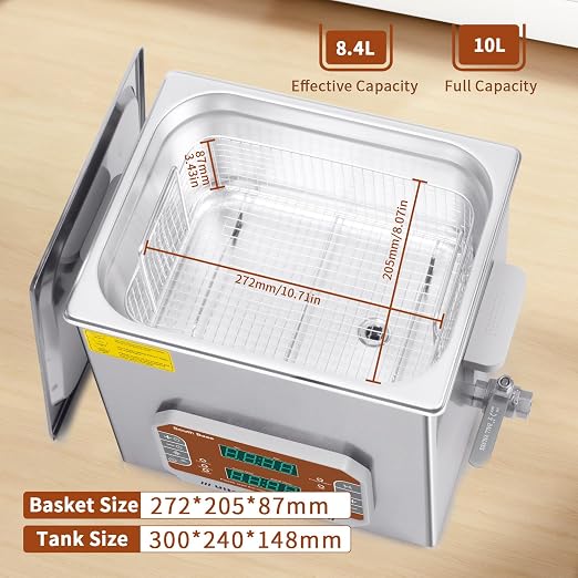 SOUTH BASE Ultrasonic Cleaner,10L Sonic Cleaner with Cleaning Basket,Timer&Heater,240W Touch Control Ultrasonic Cleaning Machine for Cleaning Gun,Engine,Carburetor Parts,Chain