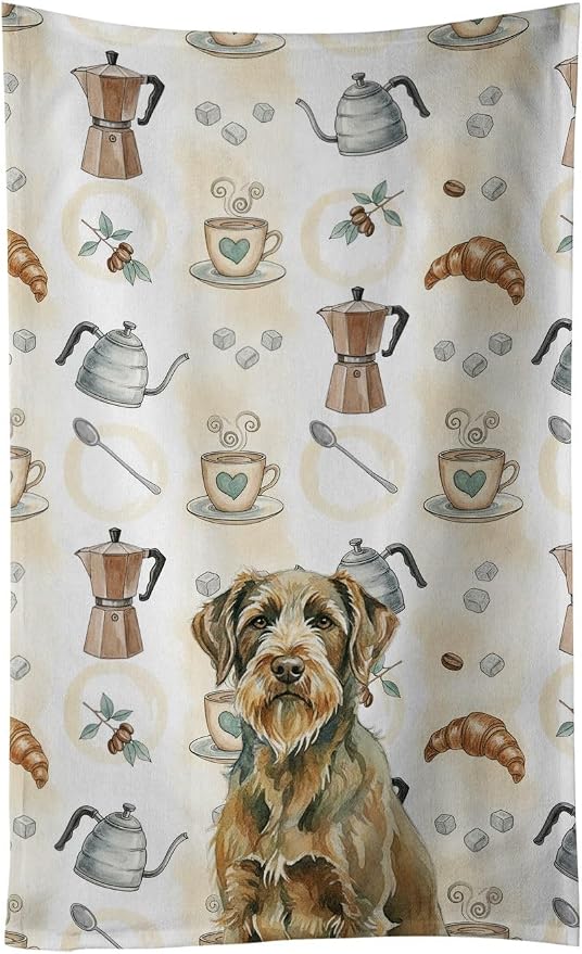 Caroline's Treasures Chestnut Wirehaired Pointing Griffon Coffee Bar Kitchen Towel Velour Plush Front and Cotton Loop Back Machine Washable