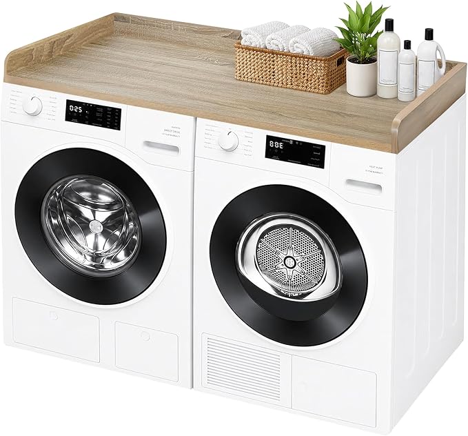 ROYXEN Washer Dryer Countertop, Laundry Countertop Solid Wood, Countertop for All Front-Loaded Washing Machine and Dryer, Extra Room for Laundry Room, White Oak