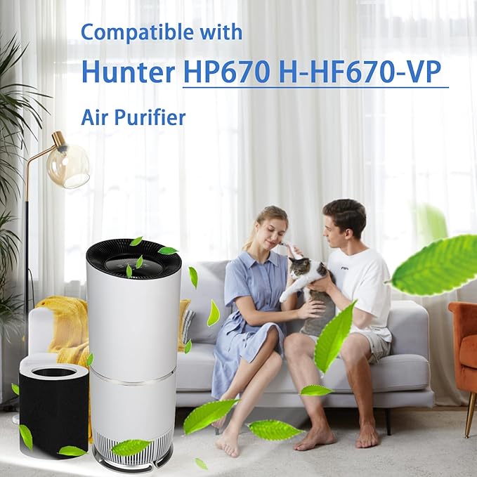 HP670 Filter Compatible with Hunter HP670 Air Purifier - 1 Pack H13 True Hepa and 6 Pack Activated Carbon Pre-Filter part # H-HF670-VP | Capable of Capturing Dust Pet Dander, Ideal for Room