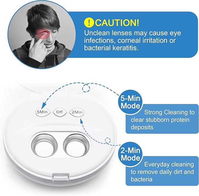 Ultrasonic Contact Lens Cleaner Rechargeable Eye Contact Cleaner with Vanity Mirror Compact Contact Lens Cleaner with Two Cleaning Modes Fits Hard, Soft, Multicolor Contact Lens