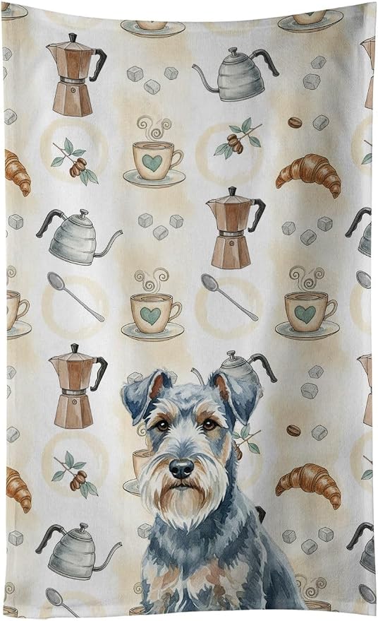 Caroline's Treasures Blue Lakeland Terrier Coffee Bar Kitchen Towel Velour Plush Front and Cotton Loop Back Machine Washable