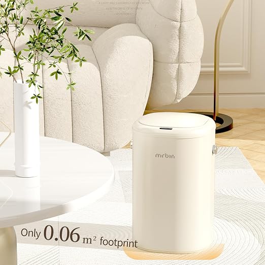 MRBIN Metal Automatic Tall Kitchen Trash Can with Lid, 18L / 4.8gal Slim Motion Sensor Waste Basket, Touchless Electric Garbage Bin for Office and Bathroom, Cream White