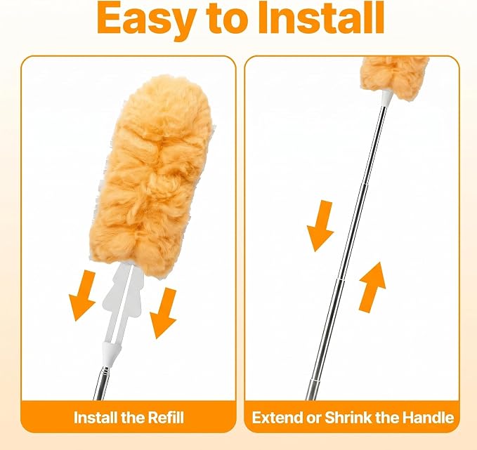 30PCS Duster Refills Compatible with Swiffer Dusters, 360 Heavy Duty Duster with 2 Extendable Handles for Ceiling Fan & Everyday Cleaning, Microfiber Duster for High Ceilings, Lamps, Furniture, Blinds