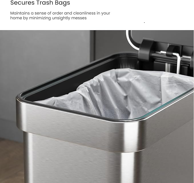 Home Zone Living 3 Gallon Small Trash Can with a Lid and Step Pedal, CleanAura, Odor Control, Stainless Steel with Slim Design for Home and Office, Silver, 10 Liters