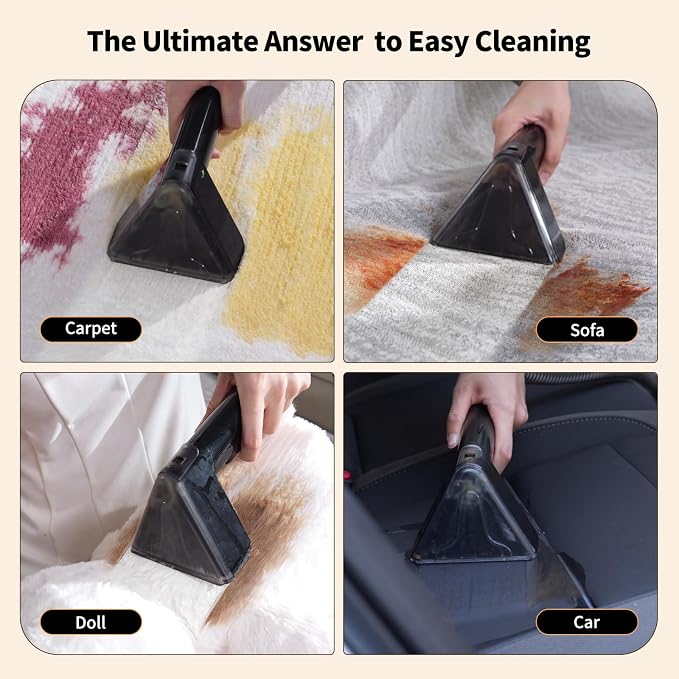 Miniboo Carpet Cleaner, Compact & Powerful Upholstery Cleaner Machine,Portable Spot with 360°Wheels, 1.3-inch Deep Stain Small Rug Cleaner for Car, Stairs, Couches. Black