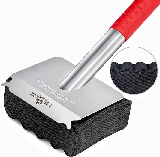 Bristle-Free Grill Brush – Upgraded Aramid Fiber Wavy Pad. Safe for Cast Iron, Porcelain, Weber Gas & Charcoal Grills. Replaceable Head – Perfect for Outdoor Grill Cleaning.