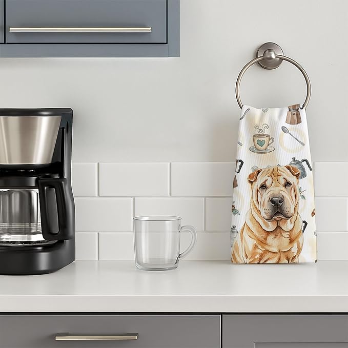 Caroline's Treasures Red Shar Pei Coffee Bar Kitchen Towel Velour Plush Front and Cotton Loop Back Machine Washable