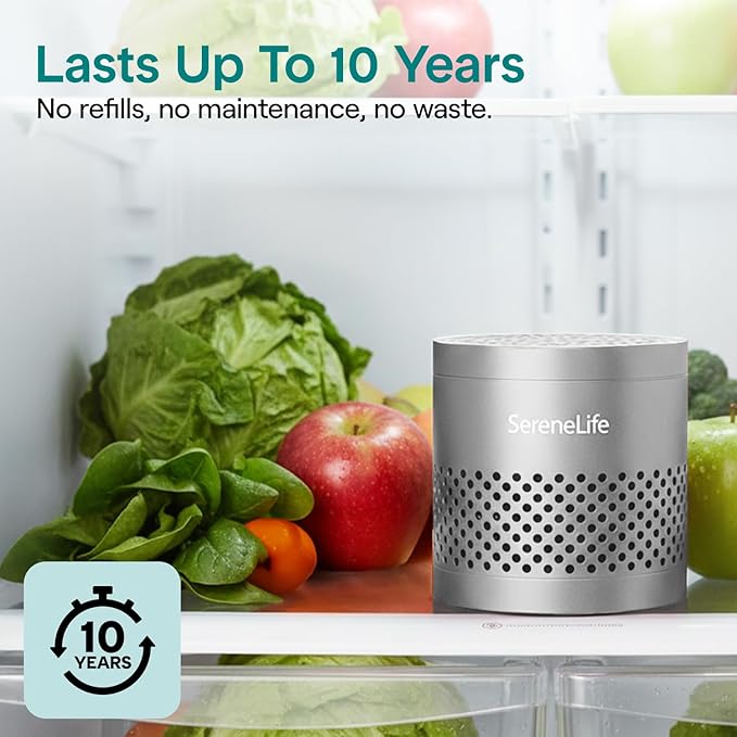 SereneLife Fridge Deodorizer & Odor Eliminator, Multi-Use Refrigerator Deodorizer Aluminum Pod for Freezer, Closet, Car, Shoes & Enclosed Spaces, Compact, Reusable & Lasts Up to 10 Years (Gray)