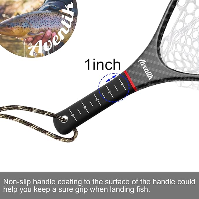Aventik Fly Floating Fishing Net Carbon Fiber Landing Trout Net Light Weight Clear Rubber Ghost Net Catch & Release