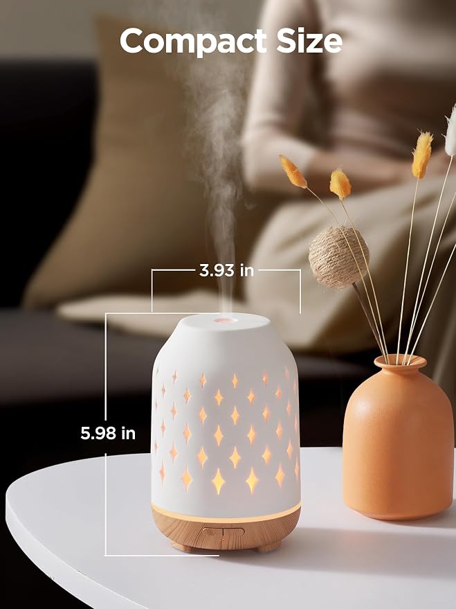 InnoGear 150ml Ceramic Diffuser for Essential Oils Handcrafted Aromatherapy Diffuser Oil Diffuser Ultrasonic Cool Mist Humidifier with 2 Mist Modes Waterless Auto Off for Room, Pack of 2
