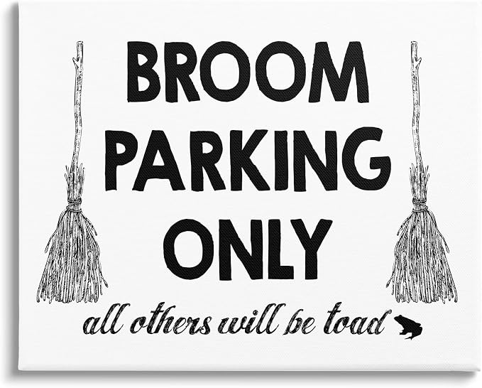 Stupell Industries 'Broom Parking Witty Halloween Witch Phrase'| Canvas Art | Stupell Industries | 30 x 24 Inches, Easy to Hang and Sturdy, Made in USA, by Lettered and Lined