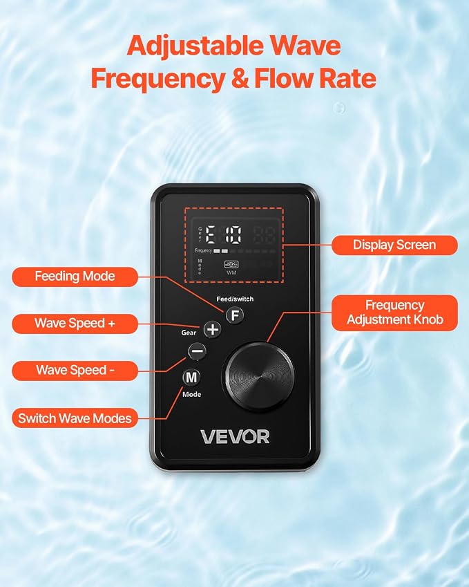 VEVOR Aquarium Wave Maker, 25W, 2380 GPH Adjustable Cross Flow Pump with Controller, Magnetic DC 24V Aquarium Powerhead, Strong Magnetic Base, 360° Rotating Wavemaker, for Saltwater Marine Freshwater