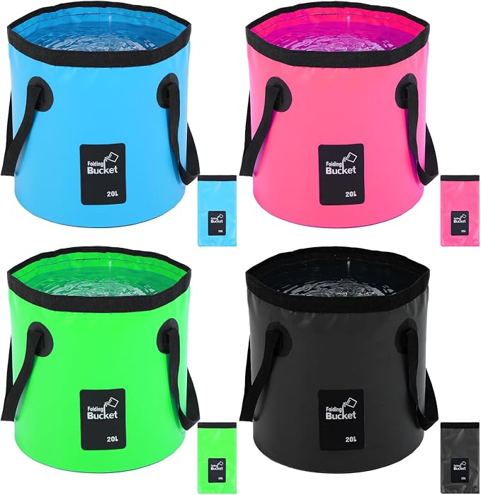 4 Pcs 5 Gallon Bucket Foldable Foldable Bucket with Handle 20L Outdoor Water Buckets Foldable for Camping Fishing Hiking to Hold Water Folding Container Carry Bag Lightweight