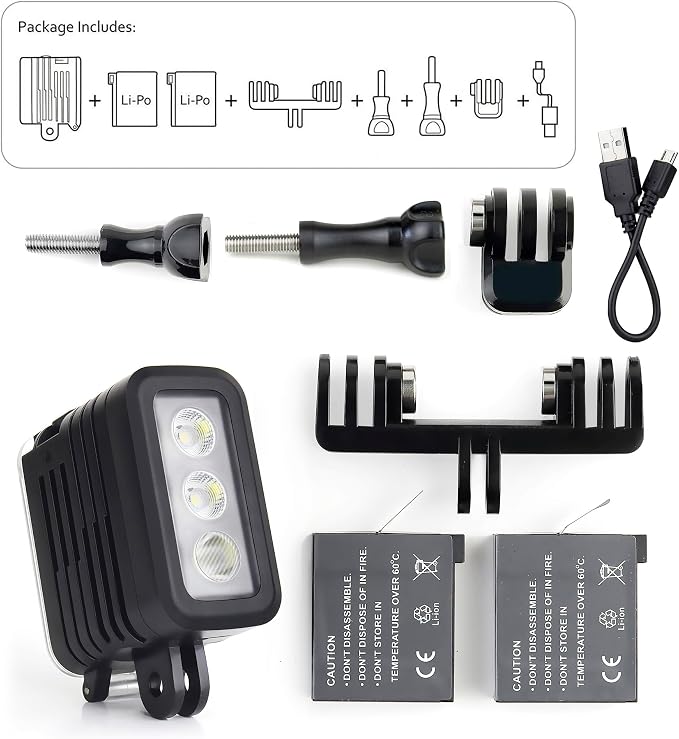 SOONSUN Rechargeable Diving Light - 450 Lumens High Power LED Video Light, Waterproof 164ft, Dimmable Underwater Fill Light for GoPro Hero 13/12/11/10/9/8/7/6/5/4/3+/3, DJI Osmo Action 4 5 Pro Camera