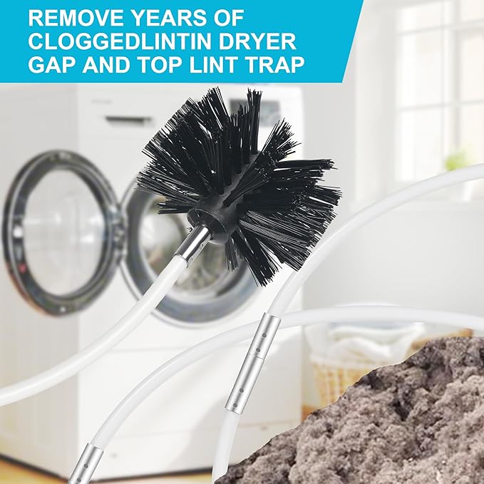 30 Feet Dryer Vent Cleaning Brush Kit, Multi-Purpose lint Cleaning Brush with 4" and 6" Brush Head, Professional Lint Cleaning Accessories for Chimneys, Ducts, Dryers, Crevices