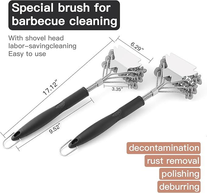 2 Pack Grill Brush and Scraper Bristle Free – Safe BBQ Brush for Grill – 18'' Stainless Grill Grate Cleaner - Safe Grill Accessories for Porcelain/Weber Gas/Charcoal Grill – Gifts for Grill Wizard