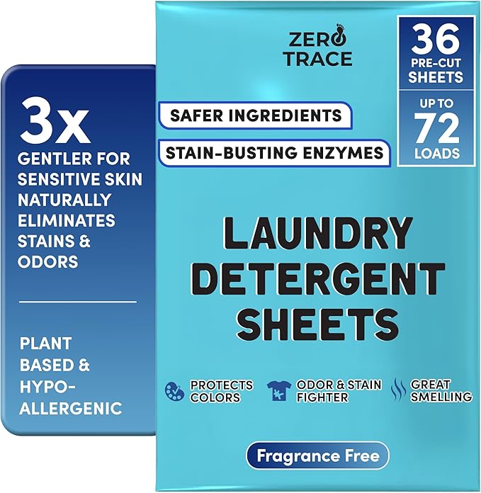 Zero Trace Fragrance Free Laundry Sheets with Color Catcher and Dryer Wool Balls Bundle