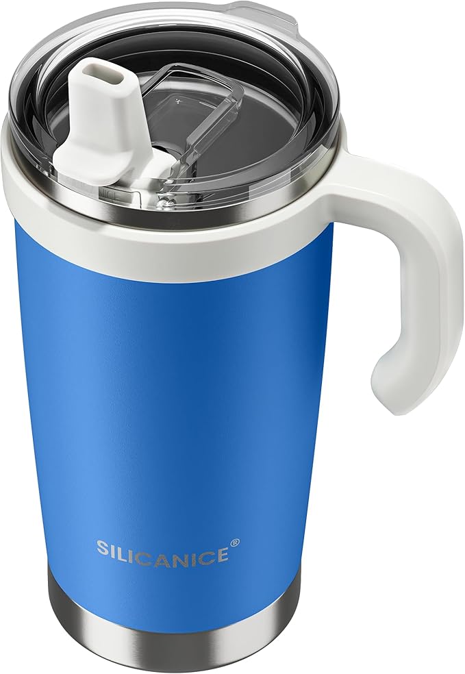 For Iced Coffee & Smoothies – Never Drink from a Moldy Lid Again: 20oz Hygienic Tumbler, 100% Leakproof Lid & Removable Foldable Spout. Reinforced Base, Fits Cup Holders - Blue