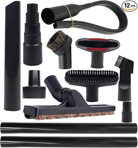 12 Pcs Vacuum Attachments Kit, Universal 2 1/2" 1 7/8" 1 3/8" to 1 1/4" Hose Adapters & Brushes & Wand Compatible with Shop Vac Accessories for Household Workshop Garage Cleaning