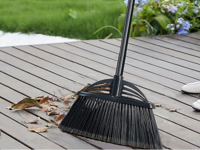 Four-Section Rod Long-Handled Broom,Heavy-Duty Broom, Angle Broom for Outdoor/Indoor（Black+Blue）
