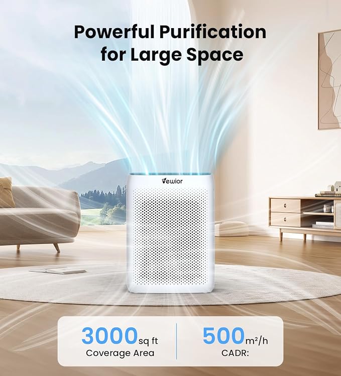 VEWIOR Air Purifiers for Home Large Room Up to 3000Sq.ft, H13 HEPA Air Cleaner with Washable Filter, PM2.5 Display, Sleep Mode, Timer, Aromatherapy, Auto Mode for Smoke, Pet Hair, Wildfire