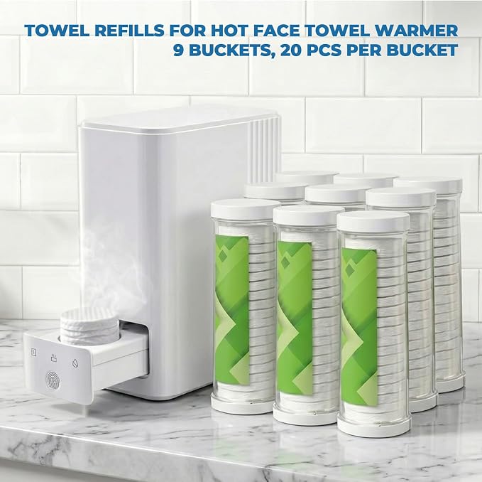 180 Pcs Compressed Face Towel Refills (9 Tubes) for Hot Towel Dispenser, Disposable Bamboo Refill Pucks for Smart Hot Face Towel Heater Machine, Daily Skincare Bathroom Spa