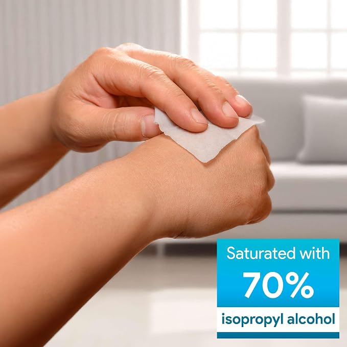 Alcohol Wipes Individually Wrapped - 100 Sterile Alcohol Prep Pads with 70% Isopropyl - Skin Prep Swabs for First Aid, Injections, Nails, and Medical Use - Large, White, Unscented