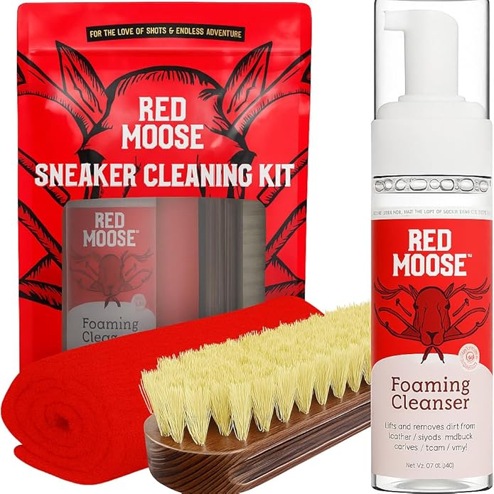 RED MOOSE Shoe & Sneaker Cleaner Kit – Leather, Suede, Nubuck, Canvas & White Shoes with Brush, Foam & Cloth, Made in USA