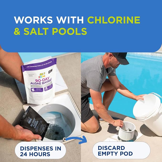 FROG 90-Day Algae Barrier - Dry Formula Algaecide Prevents Black, Green and Yellow Algae for Pools up to 30,000 Gallons - Pool Maintenance & Algae Prevention - 3 Pods