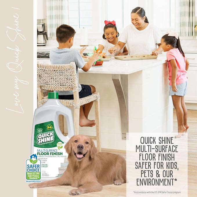 Quick Shine Multi-Surface Floor Finish 64 oz-4 Pk, Deep Rich Shine | Polish Restores, Protects & Refreshes Floors, Streak & Haze Free, Non-slip, pH Neutral, No PFAS, EPA Safer Choice