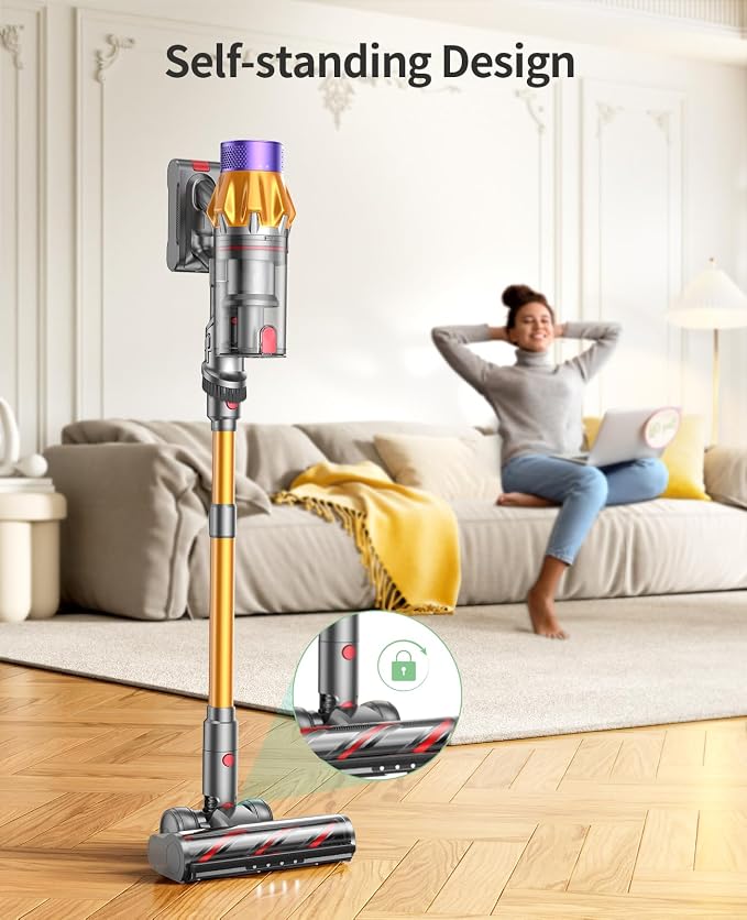 Cordless Vacuum Cleaner, 600W 50KPA 65Mins Vacuum Cleaners for Home, Stick Vacuum with Wall Mount Charging & Touch Screen, Anti-tangle, Self-Standing Vacuum for Hardwood Floors/Carpet/Pet Hair
