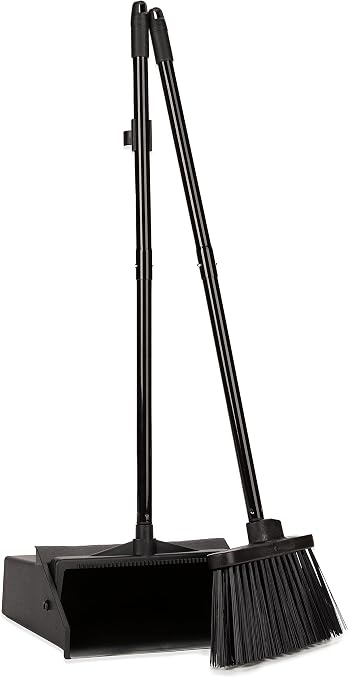 Carlisle FoodService Products Duo-Pan Upright Dust Pan and Broom Broom Set with Clip & San Jamar Saf-T-Ice Plastic Ice Tote, Ice Bucket with Drying and Storage Hook for Restaurants, Bars, Black