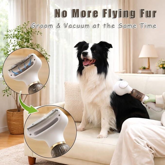 Vacuum Grooming Brush,4-In-1 Kit for Shedding,Deshedding Tool for Dog | Removes Loose Fur While Grooming,Keeps Your Home Cleaner,Helps Pets Stay Close to the Family,Portable Cordless Design