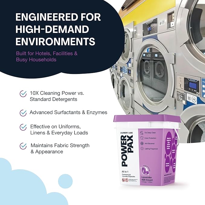 PowerPax Power Pellets Laundry Detergent Capsules, Lavender, 425 Count – Stain Remover, Odor Eliminator, Color Protection and Fabric Softener for Everyday Laundry Cleaning