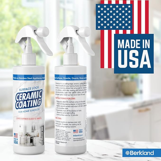 Surface Lock Ceramic Coating for Stainless Steel Appliances — Home Ceramic Spray That Shines, Seals & Protects, Repels Water & Stains, Fingerprint Protector for Kitchen Countertops & Bathroom, USA