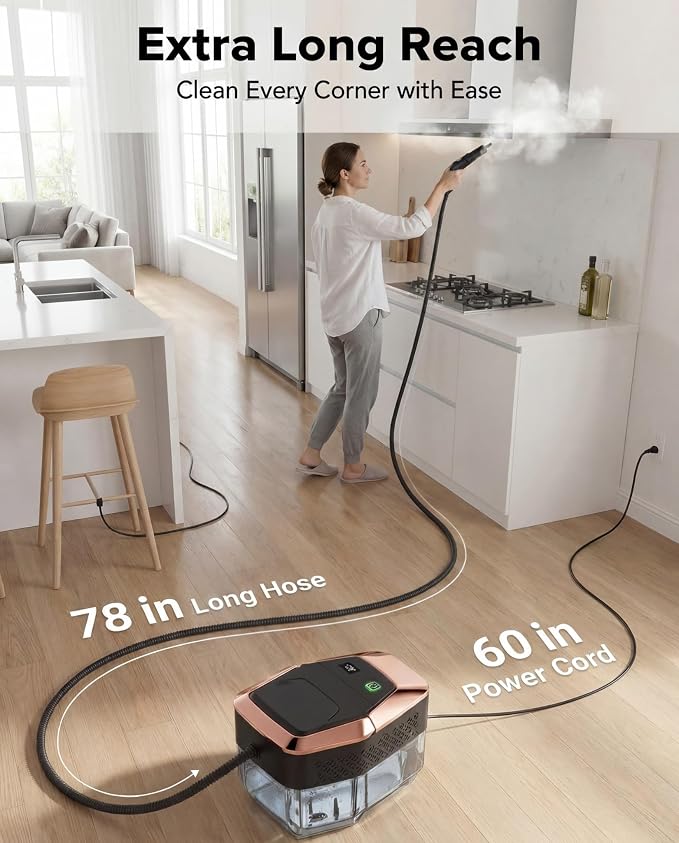 Homeasy Steam Cleaner for Home, 1500W Handheld Steamer for Cleaning with 3-Level Handle, 15s Heat-Up & 1.8L Large Tank, Portable Steamer for Car, Grout, Tile, Floor, Kitchen & Bathroom