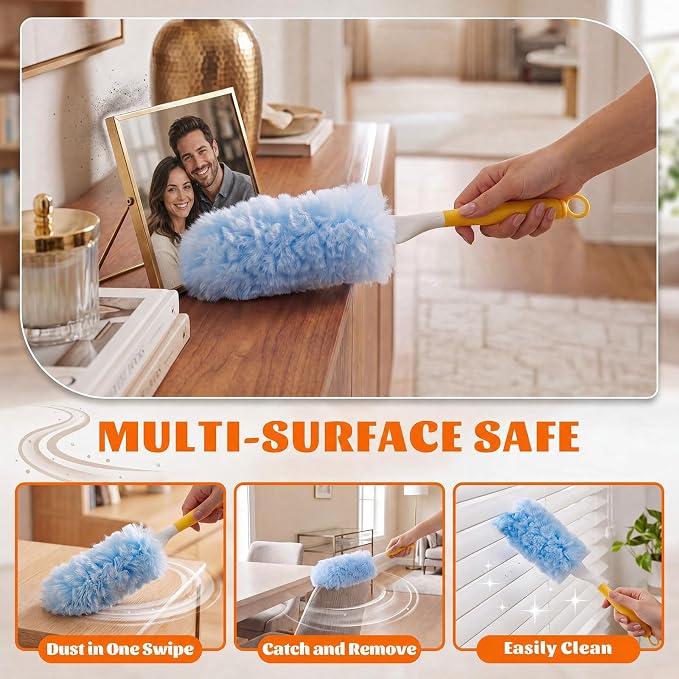 200 Pcs Disposable Dusters Refills Bulk Heavy Duty 360° Dusters Refill with 3ft Extended Handle and Short Handle, Multi Surface Replacement Duster Kit for Cleaning Ceiling Fan (Blue,White)