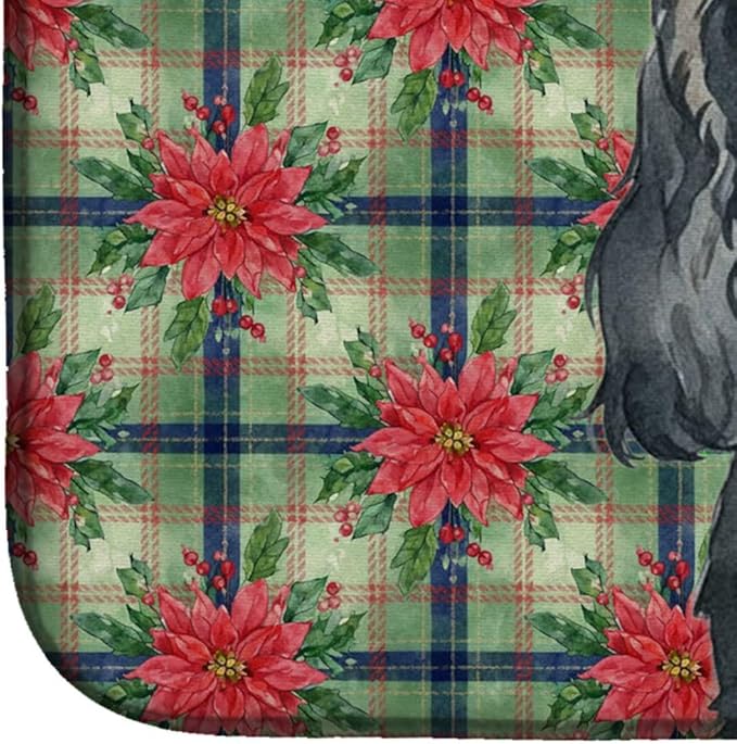 Caroline's Treasures Black Cocker Spaniel Christmas PoinsettIas Dish Drying Mat Absorbent Dish Drying Mat Pad for Kitchen Counter Dish Drainer Mat for Countertop, 14 x 21", Multicolor