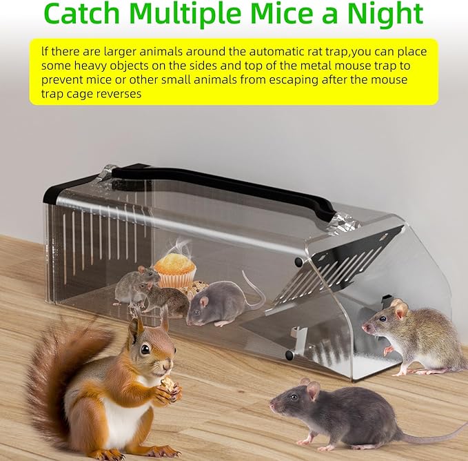 2026 Humane Mouse Trap Indoor Animal Humane Live Cage Trap,Sensitive Pedal Trigger,Extended Transparent Humanes Rat Trap Outdoor,Easy to Catch&Release Live Animal Trap for Rodent,Mole,Vole,Mice,Shrew