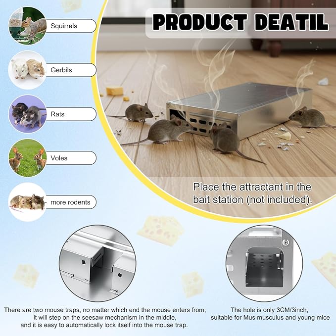 4 Packs Multi Catch Mouse Trap Invisible Mice Trap Rodent Humanized Silver Rat Traps for Indoor Outdoor Rat Control Pet and Security