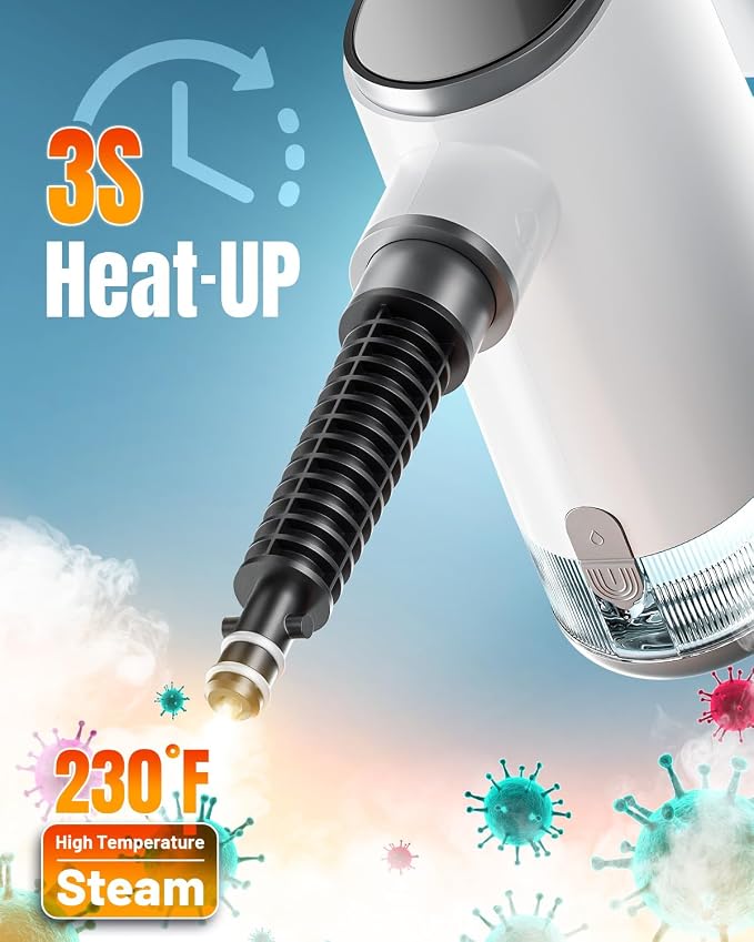 Handheld Steam Cleaner for Home, 3s Instant Heat Pressurized Steamer with 650ML Long-Lasting Tank – Lightweight Portable for Kitchen, Grout, Pet Stains, Couch, Car, Bathroom, Tile, Oven, BBQ Grill