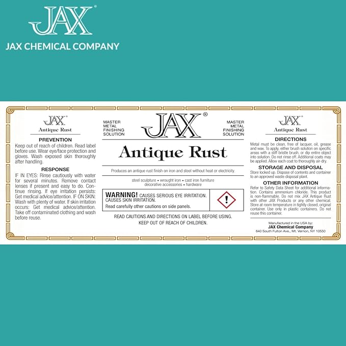 JAX Antique Rust - Metal Finishing Solution - Antique Finish without Heat or Electricity - Quart